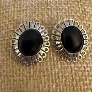 Southwestern Sterling Silver Onyx Concho Earrings